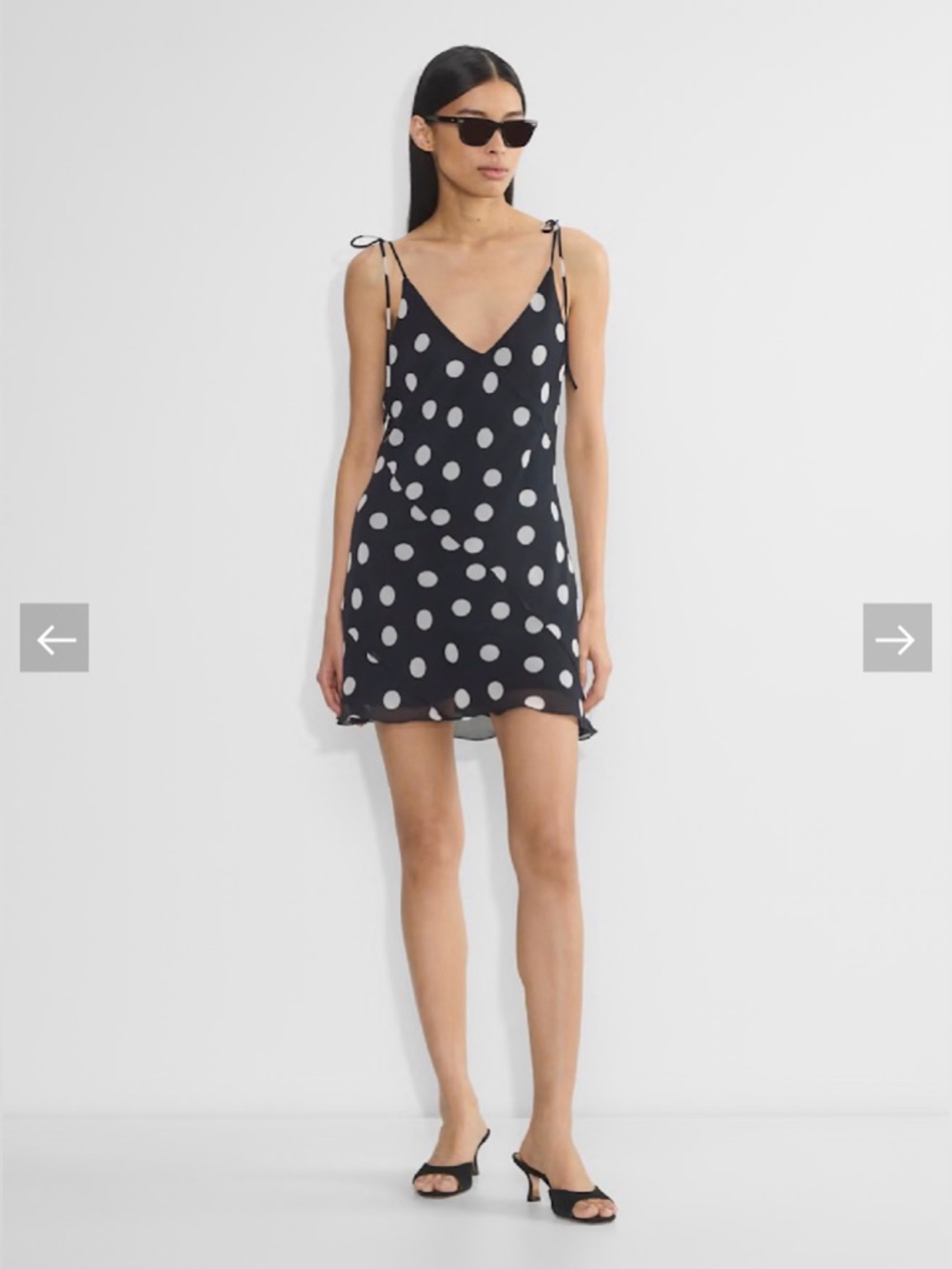 Aritzia Black Slip Mini Dress with White Polka Dots